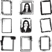 Black and white Set of Grunge Photo Edge portrait Frame, vector on isolated white background