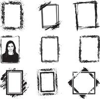 Black and white Set of Grunge Photo Edge portrait Frame, vector on isolated white background