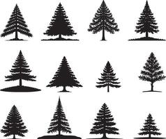 Set of pine tree silhouette. pine tree landscape, vector. on isolated white background vector