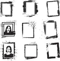 Black and white Set of Grunge Photo Edge portrait Frame, vector on isolated white background