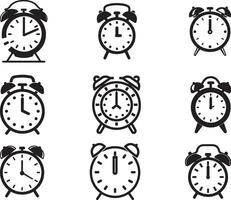 Silhouette set of Clock vector icon, Vector on isolated white background