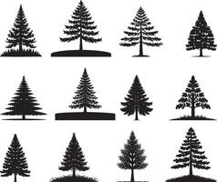 Set of pine tree silhouette. pine tree landscape, vector. on isolated white background vector