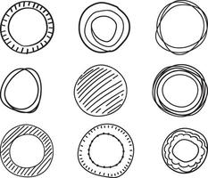 Set of Cute Hand Drawn Circle Shapes, vector on isolated white background