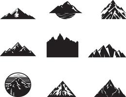 Set of black rock hill and mountain silhouette landscape, vector on isolated white background