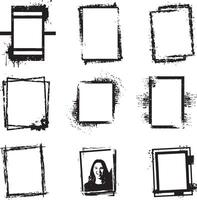 negro y blanco conjunto de grunge foto borde retrato marco, vector en aislado blanco antecedentes