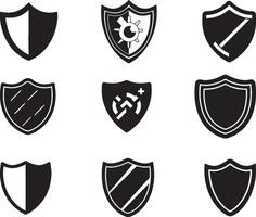 Set of Black Shield Icon in isolated on white background. Shield symbol vector