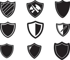 Set of Black Shield Icon in isolated on white background. Shield symbol vector