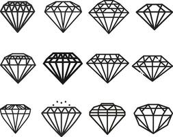 Set of diamonds icons on white background. Collection gemstones. Brilliant diamonds vector