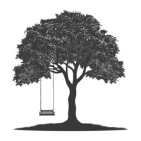 AI generated Silhouette Tree With A Swing black color only png