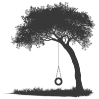 AI generated Silhouette Tree With A Tyre Swing black color only png