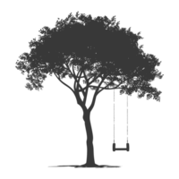 AI generated Silhouette Tree With A Tyre Swing black color only png