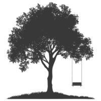 AI generated Silhouette Tree With A Swing black color only png