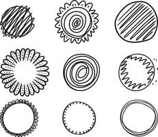 Set of Cute Hand Drawn Circle Shapes, vector on isolated white background