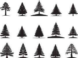 Set of pine tree silhouette. pine tree landscape, vector. on isolated white background vector