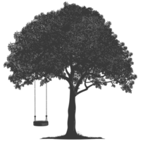 AI generated Silhouette Tree With A Tyre Swing black color only png