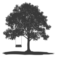 AI generated Silhouette Tree With A Swing black color only png