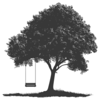 AI generated Silhouette Tree With A Tyre Swing black color only png