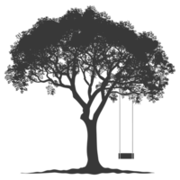 AI generated Silhouette Tree With A Swing black color only png