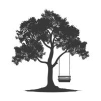 AI generated Silhouette Tree With A Swing black color only png