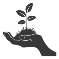 AI generated Silhouette Two Hand holding soil with growing sprout black color only png