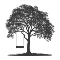 AI generated Silhouette Tree With A Swing black color only png