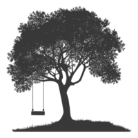 AI generated Silhouette Tree With A Swing black color only png