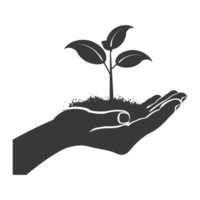 AI generated Silhouette Two Hand holding soil with growing sprout black color only png