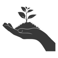 AI generated Silhouette Two Hand holding soil with growing sprout black color only png