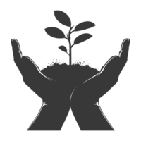 AI generated Silhouette Two Hand holding soil with growing sprout black color only png