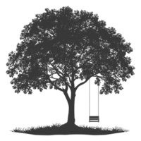 AI generated Silhouette Tree With A Swing black color only png