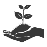 AI generated Silhouette Two Hand holding soil with growing sprout black color only png