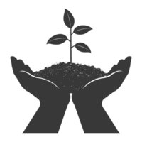 AI generated Silhouette Two Hand holding soil with growing sprout black color only png