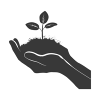 AI generated Silhouette Two Hand holding soil with growing sprout black color only png