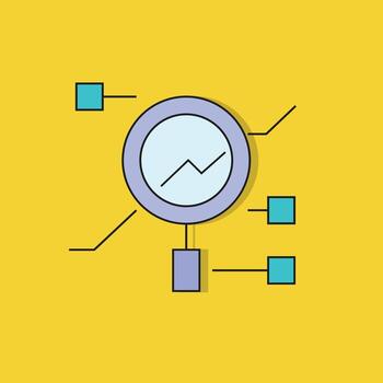 magnifier and data analysis icon on yellow background vector