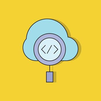nube y código icono en amarillo antecedentes vector
