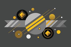 Tech geometric background with abstract golden and grey circles. Vector banner design