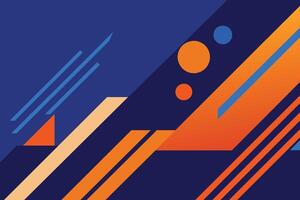 Minimal geometric background. Dynamic blue shapes composition with orange lines. Abstract background modern hipster futuristic graphic. Vector abstract background texture design