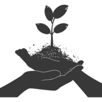 AI generated Silhouette Two Hand holding soil with growing sprout black color only png