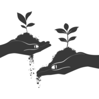 AI generated Silhouette Two Hand holding soil with growing sprout black color only png