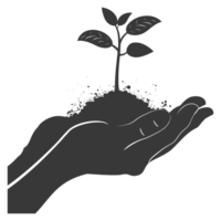 AI generated Silhouette Two Hand holding soil with growing sprout black color only png