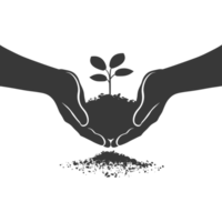 AI generated Silhouette Two Hand holding soil with growing sprout black color only png