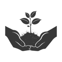 AI generated Silhouette Two Hand holding soil with growing sprout black color only png