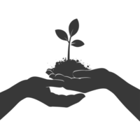 AI generated Silhouette Two Hand holding soil with growing sprout black color only png