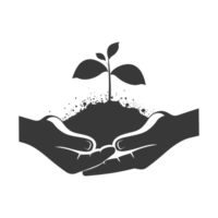 AI generated Silhouette Two Hand holding soil with growing sprout black color only png