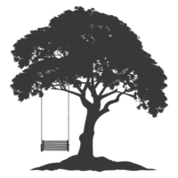 AI generated Silhouette Tree With A Swing black color only png