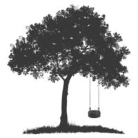 AI generated Silhouette Tree With A Tyre Swing black color only png