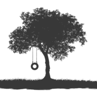 AI generated Silhouette Tree With A Tyre Swing black color only png