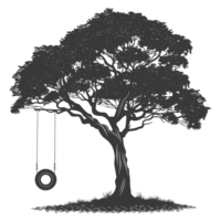 AI generated Silhouette Tree With A Tyre Swing black color only png