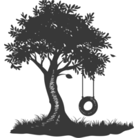 AI generated Silhouette Tree With A Tyre Swing black color only png