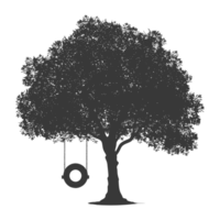 AI generated Silhouette Tree With A Tyre Swing black color only png